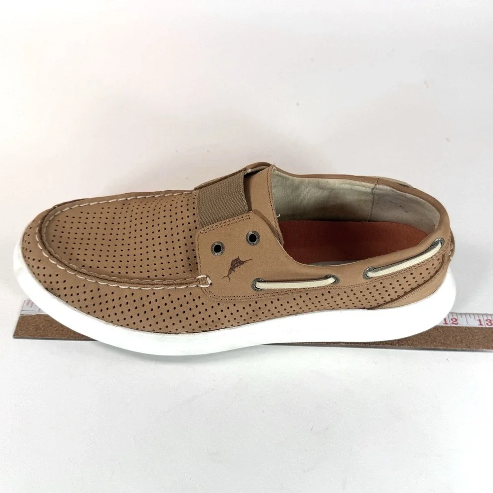 Tommy Bahama Aeonian Perf Boat Shoes Mens‎ 10 Tan Leather Slip On Casual